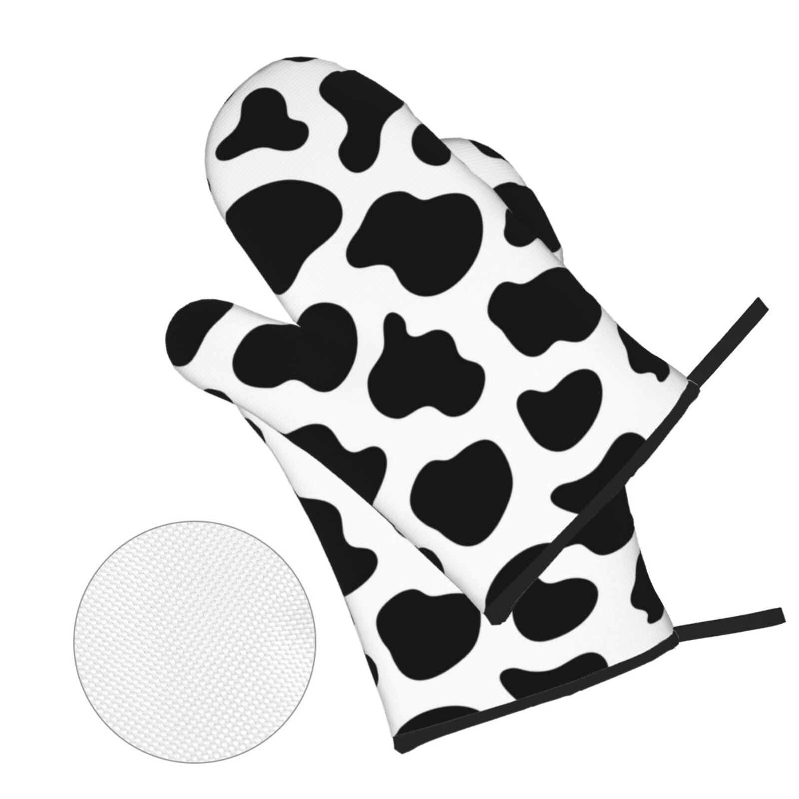 Black And White Cow Skin Print 4Pcs Oven Mitts and Pot Holders Sets Oven Kitchen Gloves Hot Pads for Cooking BBQ Baking Grilling