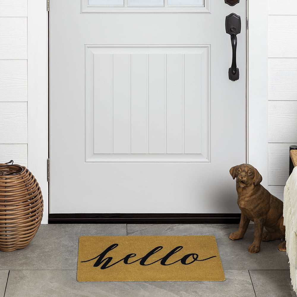Mainstays Sincere Hello Polyester Indoor/Outdoor Doormat, Tan, 18" x 24"