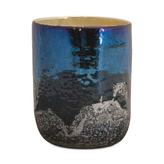 Melrose Iridescent Glass Candle Holders- 5" - Blue and Black - Set of 2