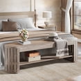 thumbnail image 5 of Tribesigns 63" Wooden Entryway Bench with Shoe Storage, Long 2-Tier Narrow Shoe Bench with Arc Vertical Slat Splicing Legs, End of Bed Stool for Bedroom, Entrance, Living Room (Beige Gray), 5 of 9