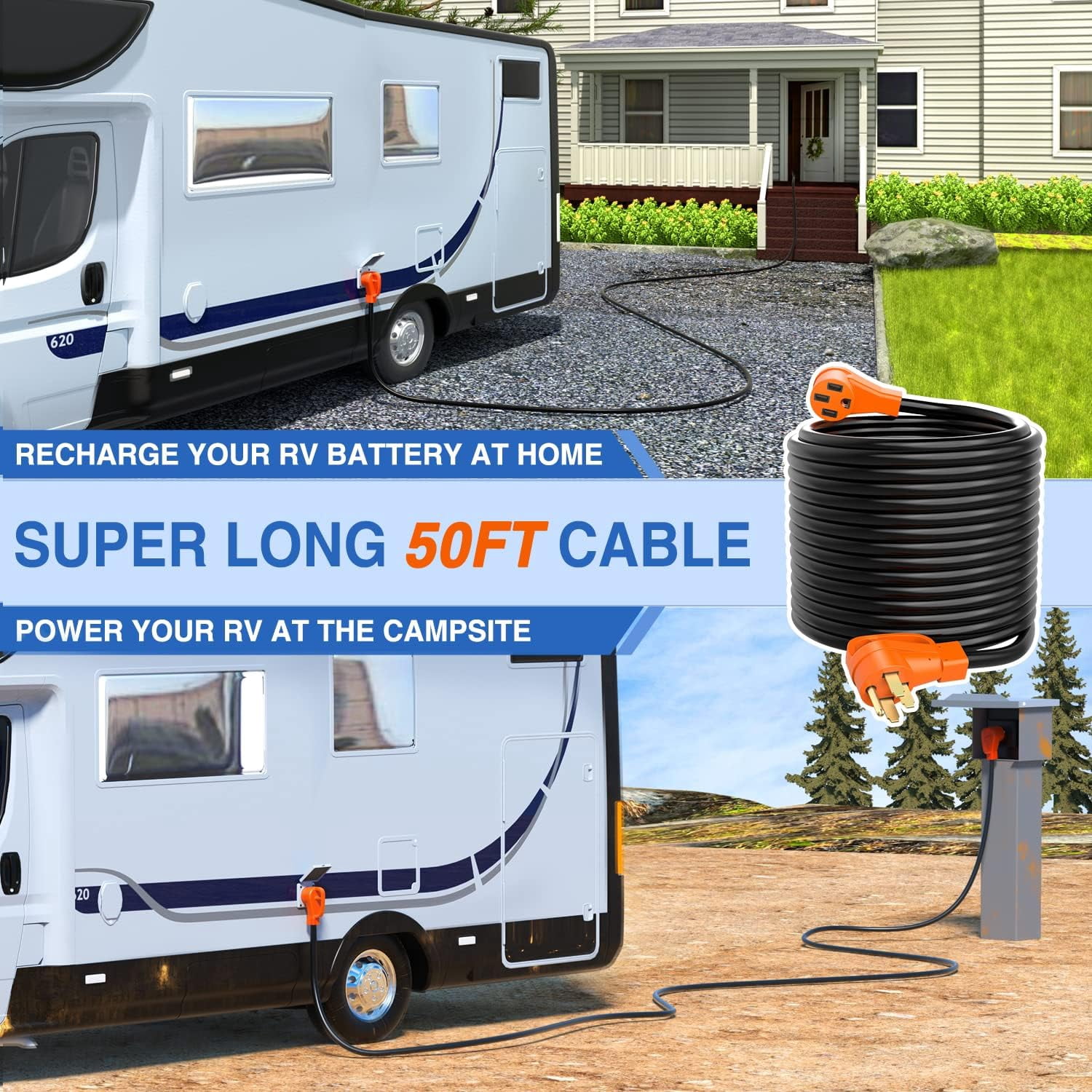 Nilight 50 ft Black 3 Outlets Heavy Duty Extension Cord