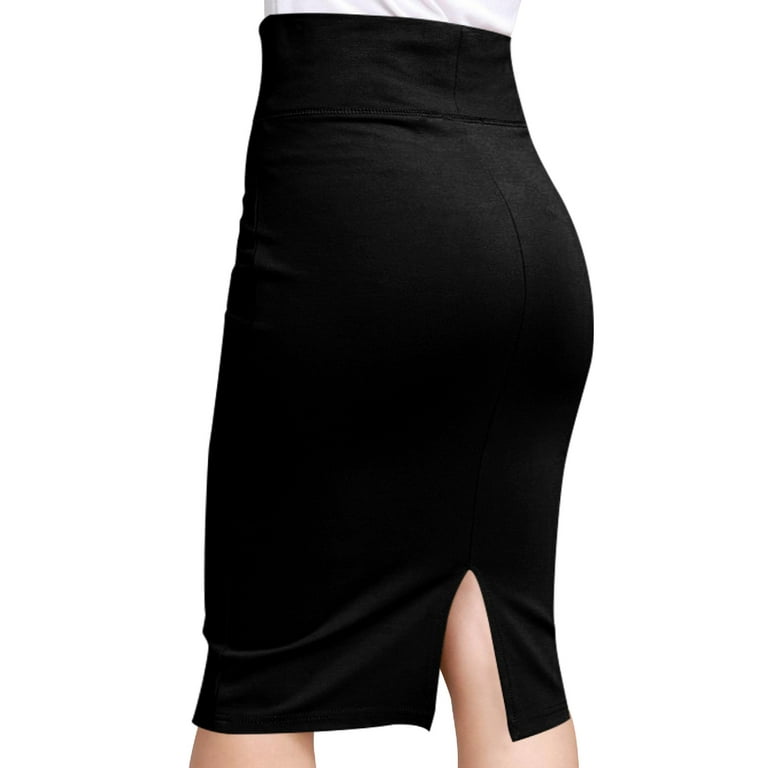Women s High Rise Knee Length Pencil Skirt with Slit Walmart