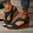 thumbnail image 2 of Womens Platform Wedge High Heels Dress Sandals Boho Summer Beach Peep Toe Chunky Heeled Dressy Sandals Ladies, 2 of 6