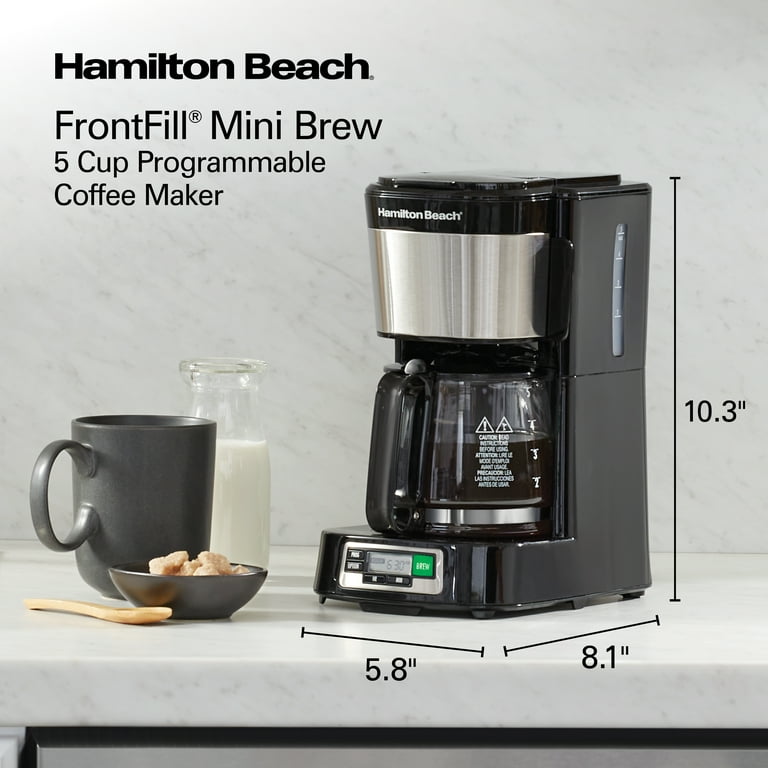 Hamilton Beach FrontFill Mini Brew 5 Cup Programmable Coffee Maker with Clock Glass Carafe Space Saving Design Walmart
