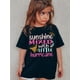 thumbnail image 1 of Camiseta de algodón de verano para niña, estilo vibrante, con estampado gráfico de sol y un pequeño huracán. Top informal de manga corta con cuello redondo, tejido de punto, corte regular, 100 % alg, 1 of 6