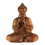 Wooden Serene Sitting Buddha "Uttarabodhi Mudra" Statue Handmade Meditating Sculpture Figurine Home Decor Accent Handcrafted Art Modern Oriental Decor Size: 12" tall x 10" wide x 5" deep