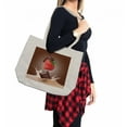 thumbnail image 2 of Fruit Shopping Bag, Strawberries Chocolate and Milk Design Drink Ingredients on Brown Ombre Background, Eco-Friendly Reusable Bag for Groceries Beach and More, 15.5" X 14.5", Cream, by Ambesonne, 2 of 2