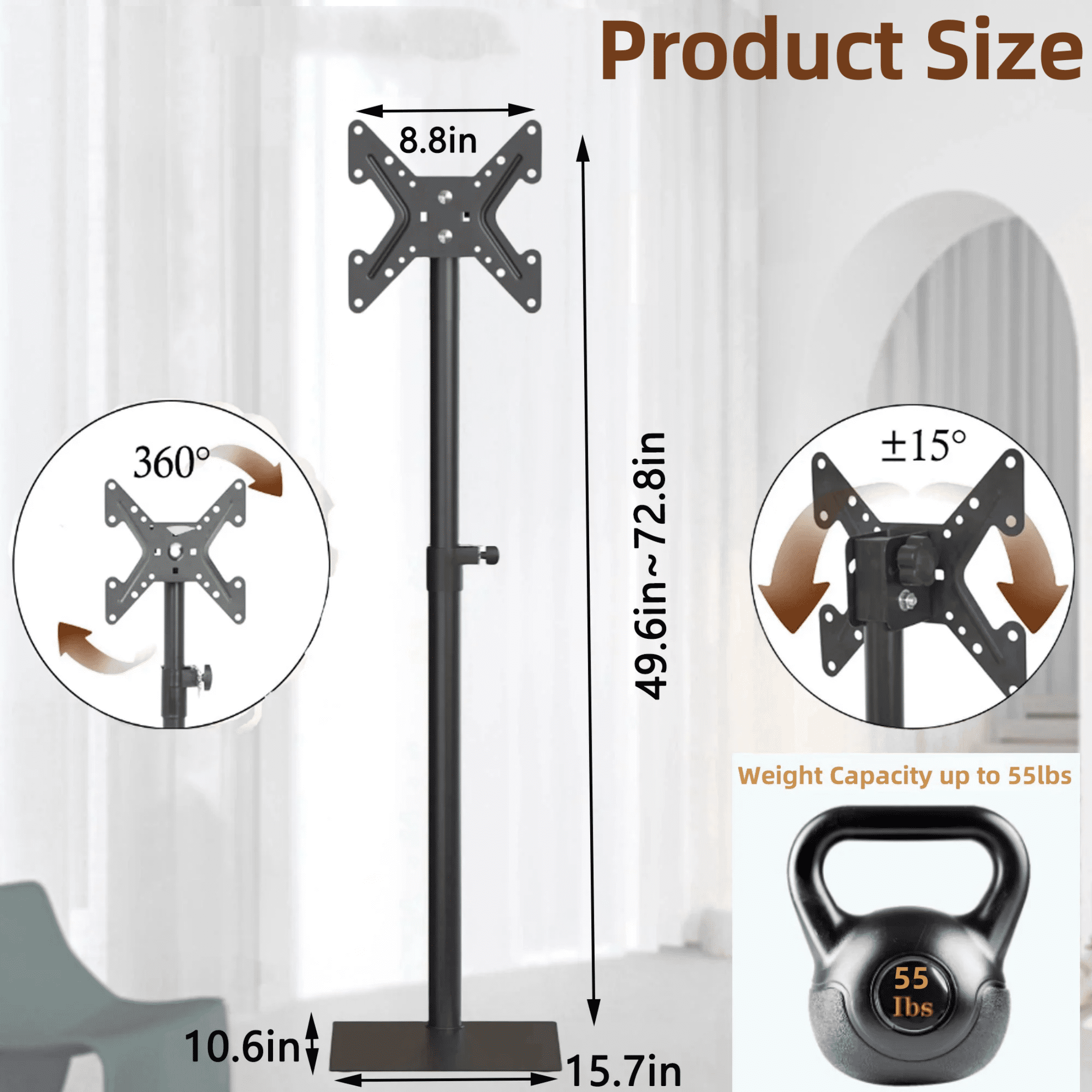 Petoto Floor TV Stand with Mount Swivel for 14 to 42 inch TVs up to 55 lbs, Height Adjustable