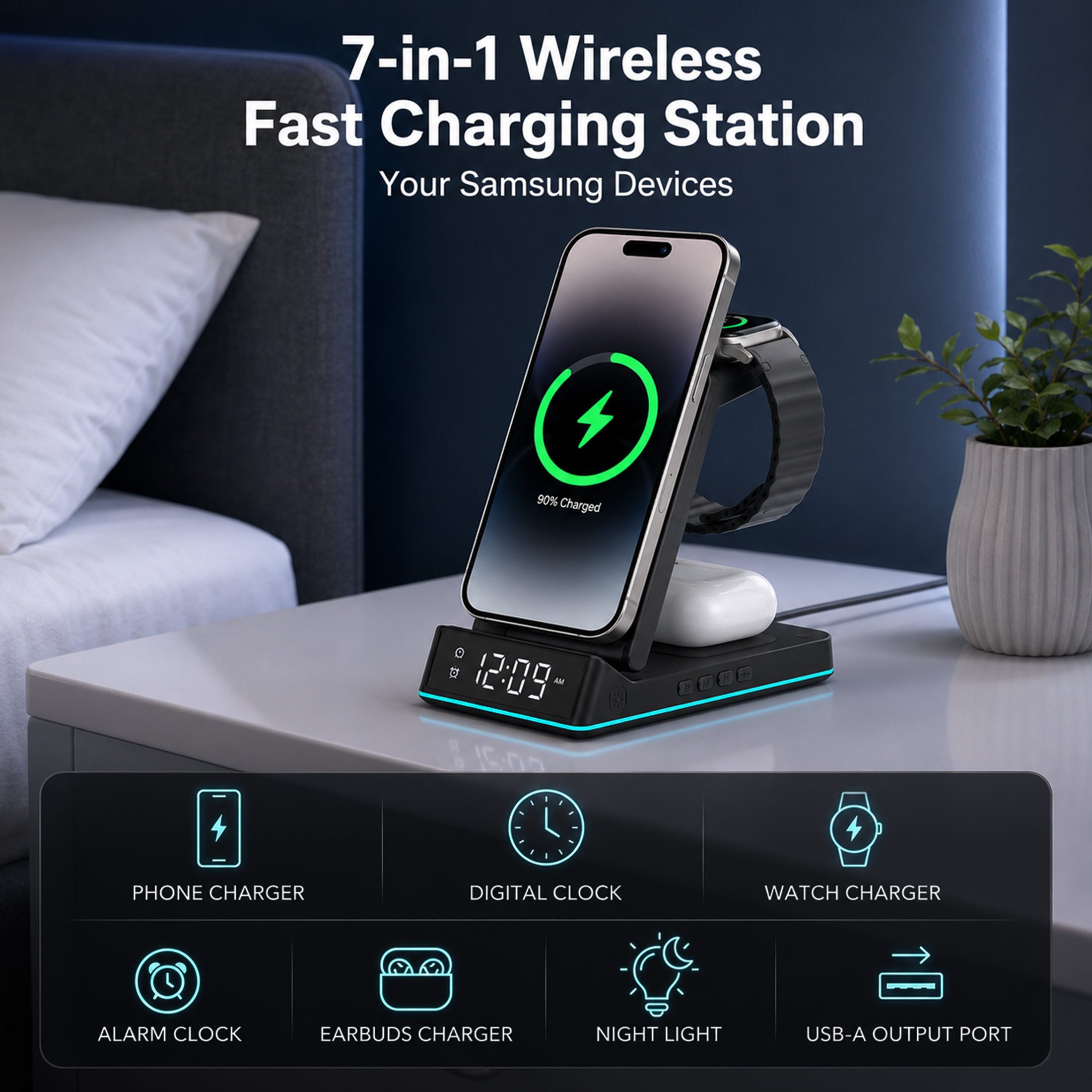 Visentor 7-in-1 Foldable Wireless Charging Station, Black photo 2