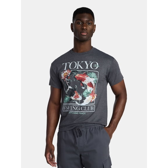 Humor Men's and Big Men's Tokyo Fishing Club Graphic Tee with Short Sleeves, Size S-3XL