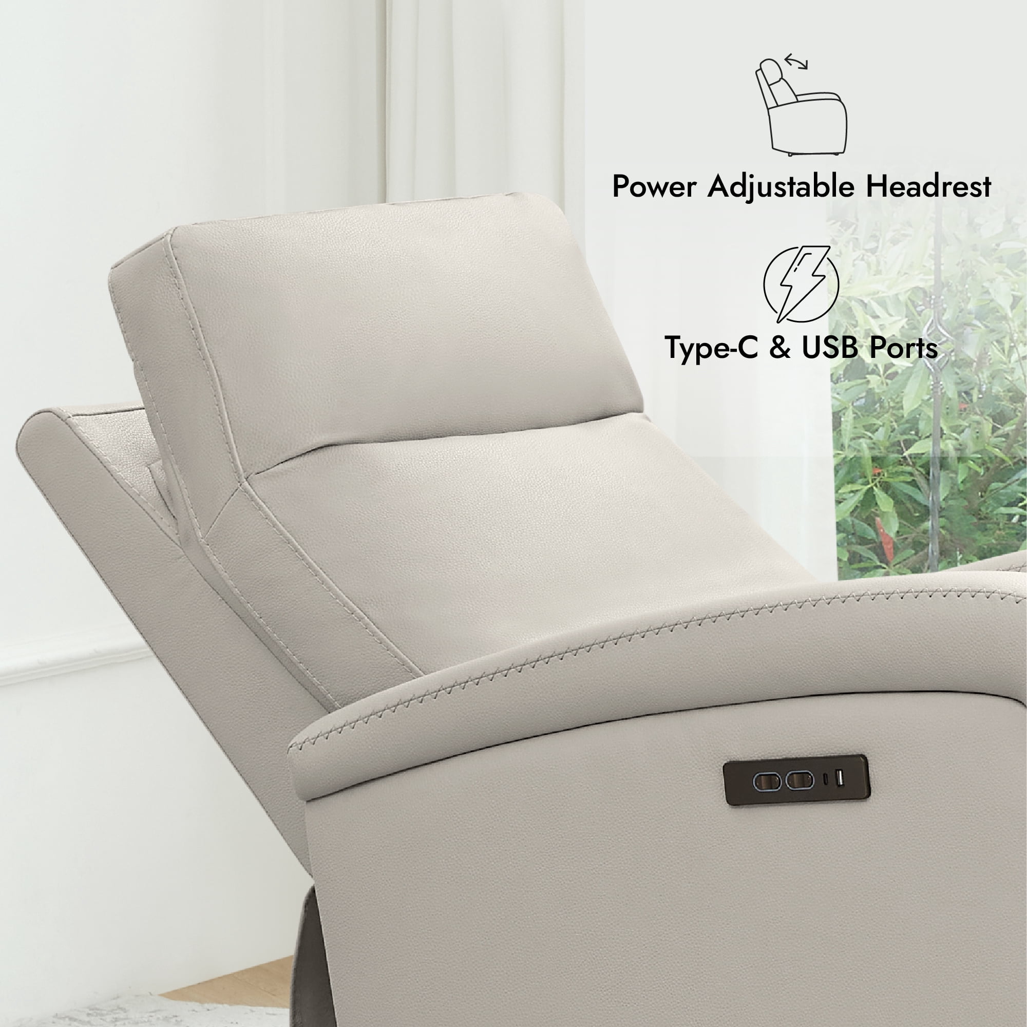 CHITA Electric Power Recliner, Zero Wall Hugger Recliners RV Recliners for Small Space Living Room, Faux Leather Single Sofa Chair with Adjustable Headrest USB&Type-C Charge