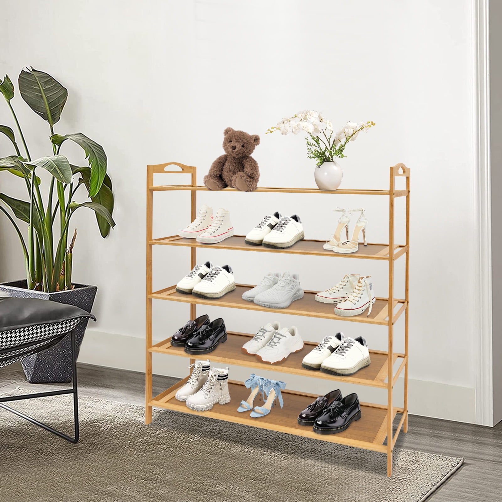 Seville Classics 2-Tier Stackable 6-Pair Woodgrain Resin Slat