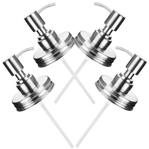 TABLZONE Stainless Steel Soap Dispenser Pump Jar Lid Set of 4 for Home Bathroom Kitchen Use