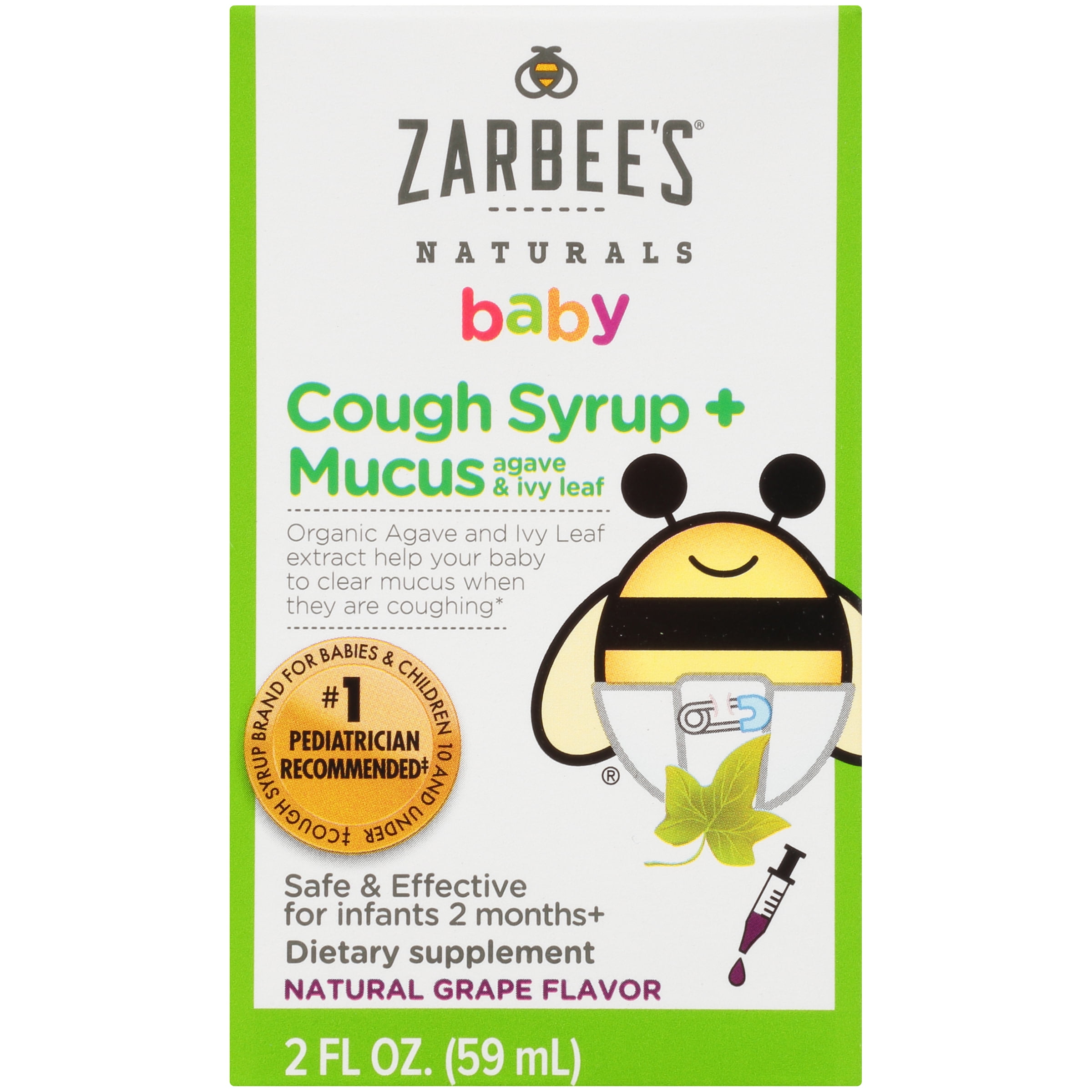 Zarbee's Naturals Baby Cough Syrup + Mucus, Natural Grape, 2 fl oz