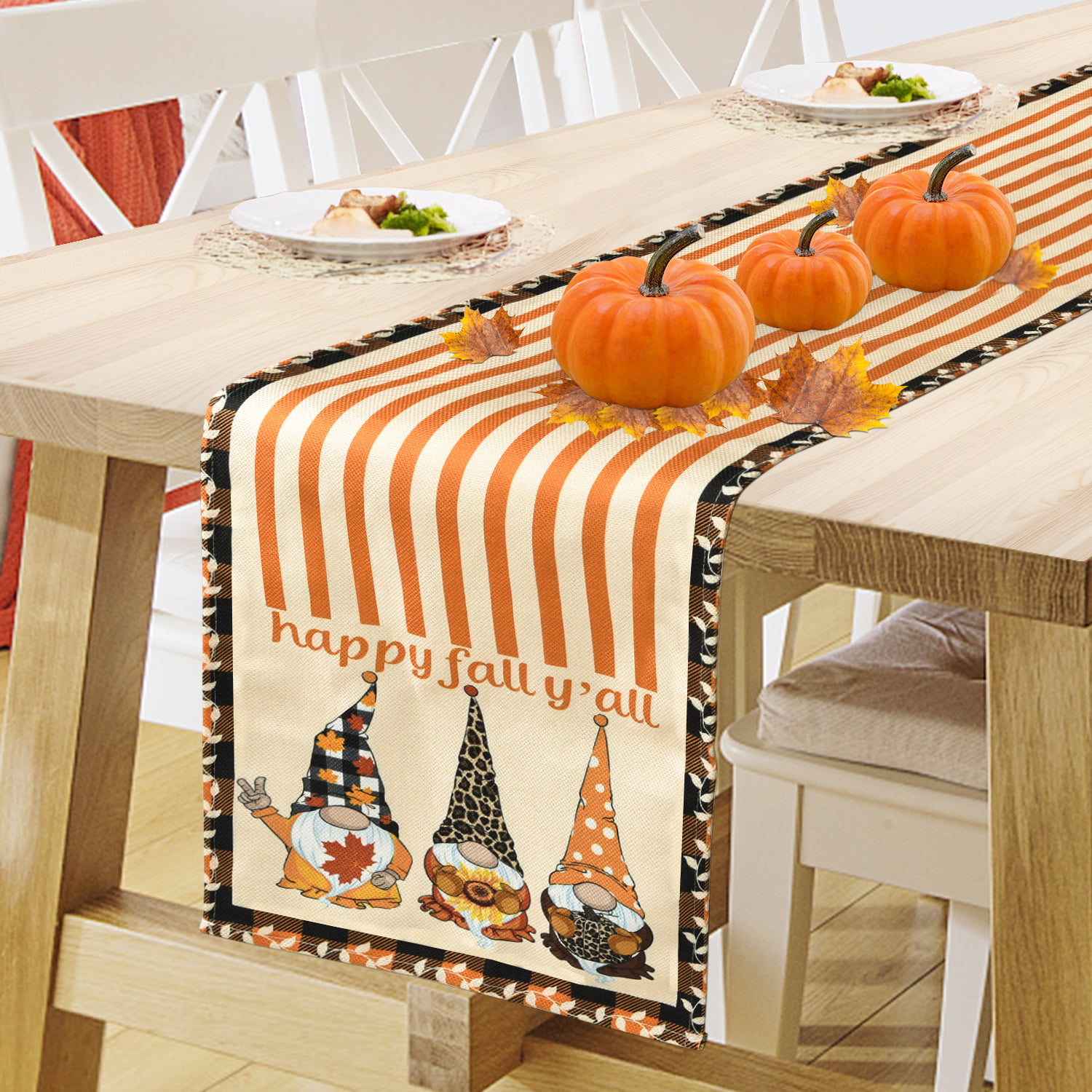 Thankful Customized Family Last Name Gnomes 13 x 72 Inch Tablecloth Kitchen Dining Table Linen for Indoor Outdoor Decoration Smile Personalized Thanksgiving Table Runner 