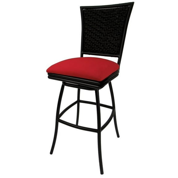 Outdoor Swivel Bar Stool 30" Seat - Erin Armless - Red Fabric - Black Frame