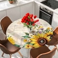 thumbnail image 2 of Pastoral Sunflower Round Fitted Table Cover Wildflowers Country Retro Letter Background Waterproof Table Cloth with Elastic Edge Wipeable Tablecloth for Picnic Camping Party Fits 55"-60" Diameter, 2 of 8