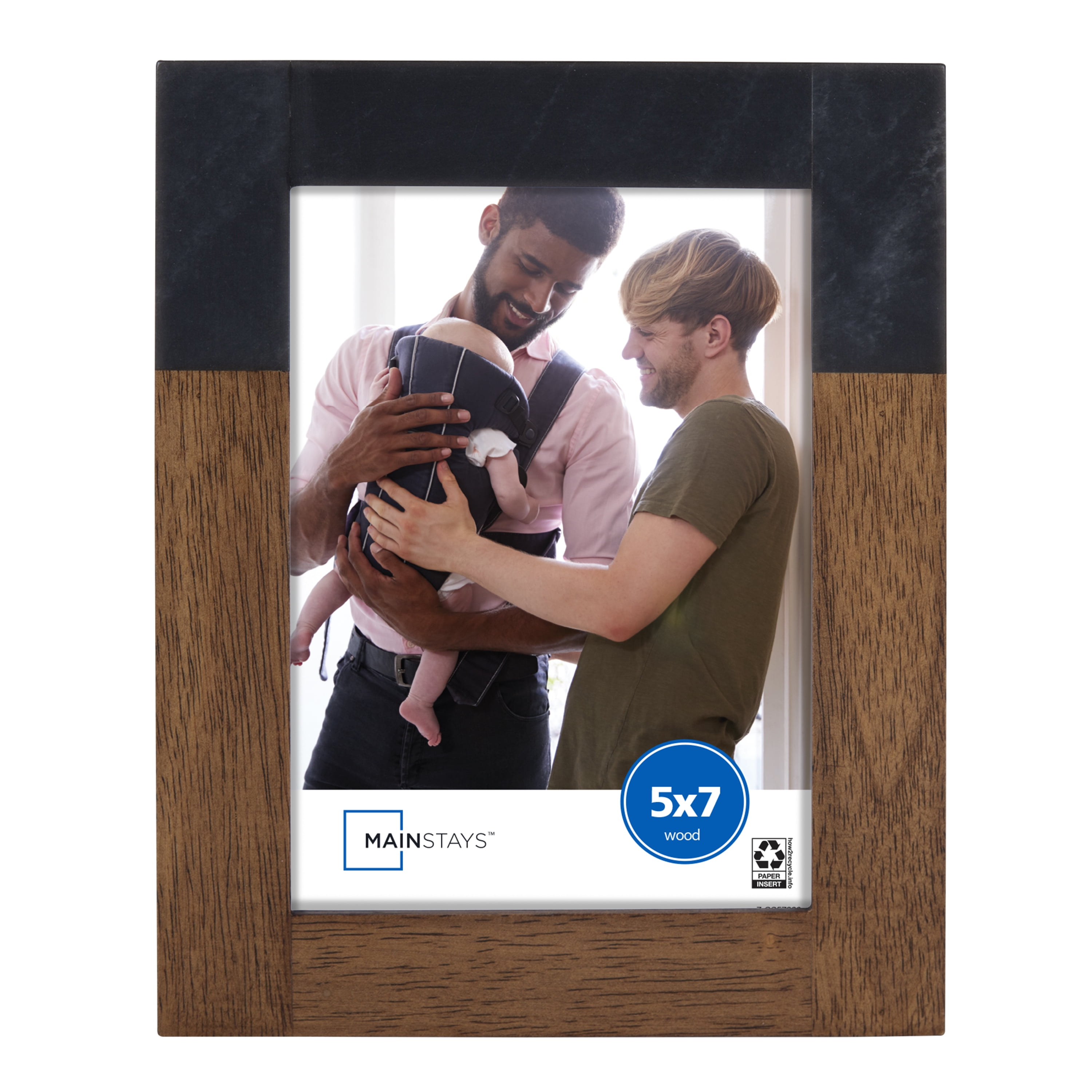 Mainstays 5x7 Two Tone Wood and Faux Stone Decorative Tabletop Picture Frame