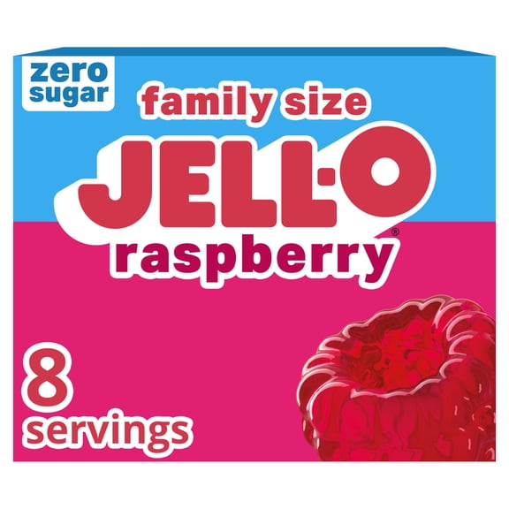 Jell-O Raspberry Zero Sugar Gelatin Dessert Mix, Family Size, 0.6 oz Box
