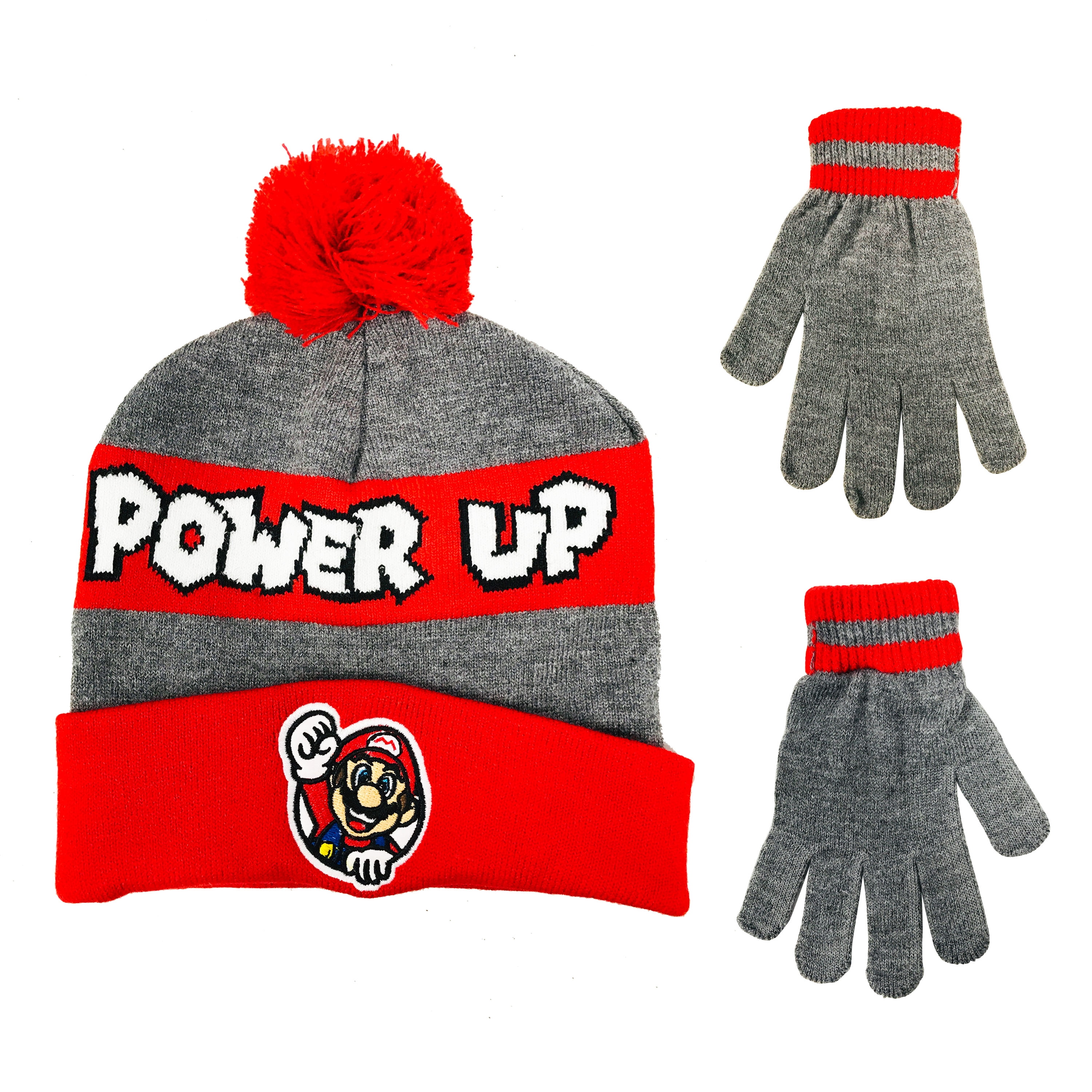 Boy's Red Black or Grey Knit Beanie Hat & Glove Set One Size 4-7 