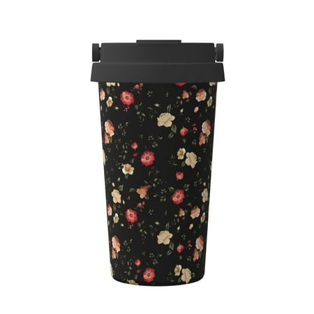 

Pofeuu Red White Flowers Print Coffee Mug Iced Coffee Tumbler Cup Double Wall Vacuum Leak-Proof Thermos Mug CoffeeThermos Travel Mug