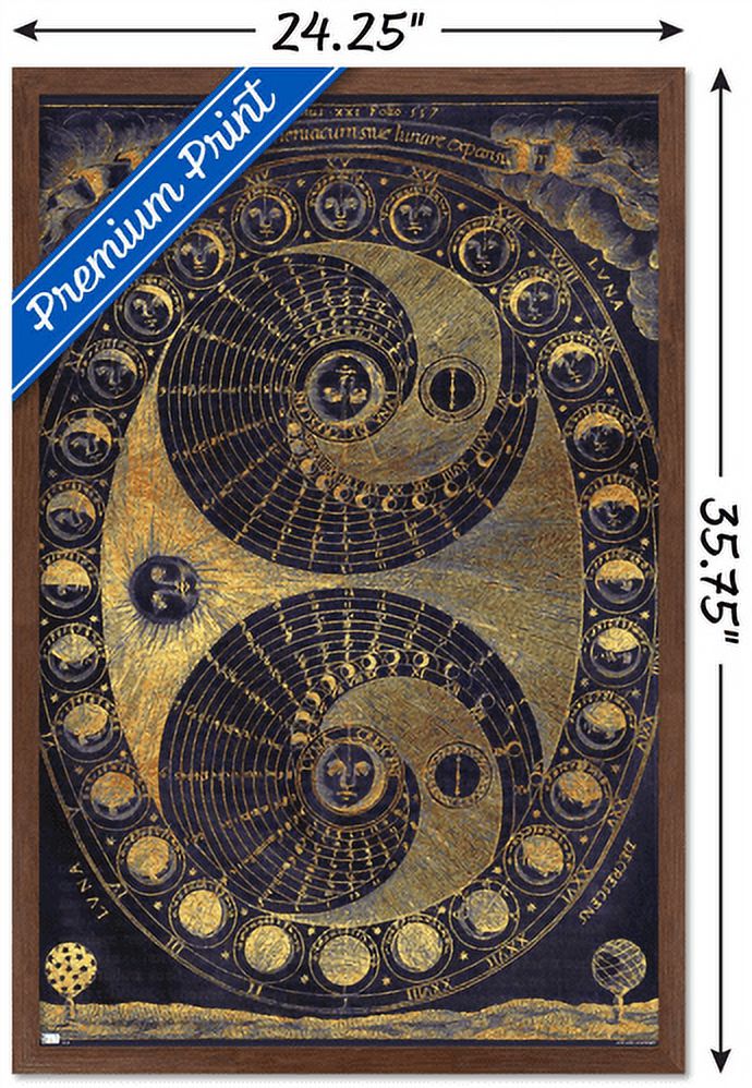 Tina Lavoie - Golden Elements Of The Moon Astronomy Chart Wall Poster, 22.375" x 34", Framed