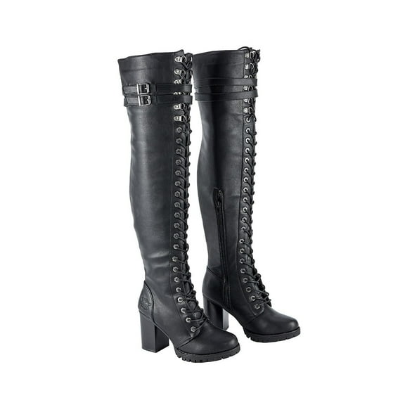 Dream Apparel Motorcycle Riding Boots for Women Ladies Knee High Boots Leather Boots Black Adult