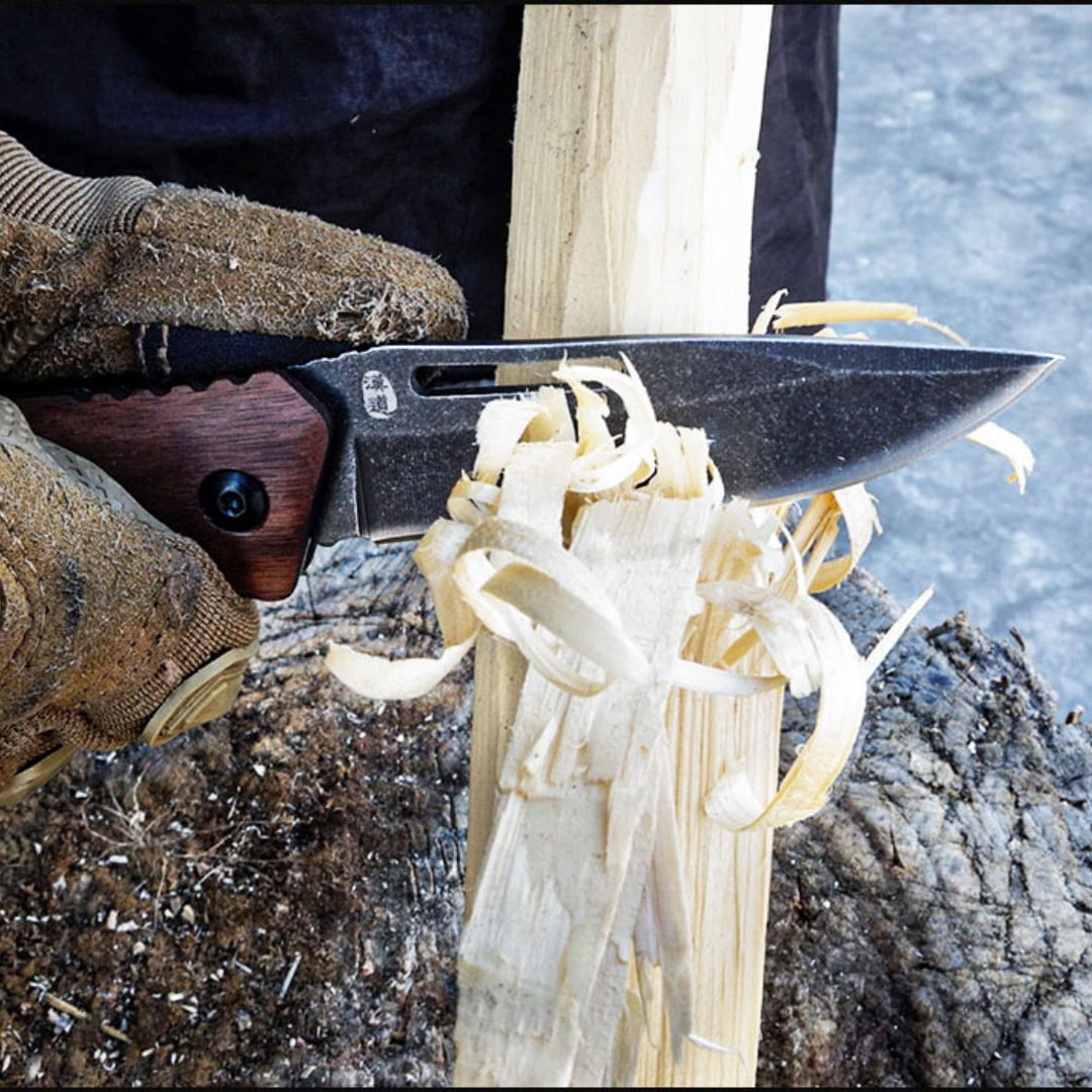 Pocket Folding Knife 3.3" 7Cr14MOV Steel Blade,Walnut Wood Handle.