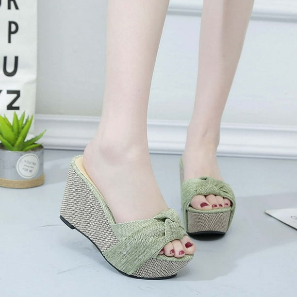 Zapatos de plataforma de cuña de verano para mujer, zapatillas de tacón alto con plataforma para pies Wmkox8yii hj789