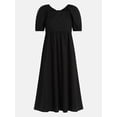 thumbnail image 3 of Time and Tru Women's and Women's Plus Cotton Back Tie Midi Dress with Short Puff Sleeves, Sizes XS-4X, 3 of 4