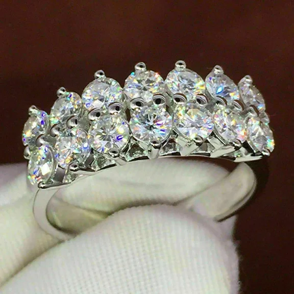 2Ct Lab Created Diamond Two-Row Eternity Band Engagement Ring 925 Sterling Silver