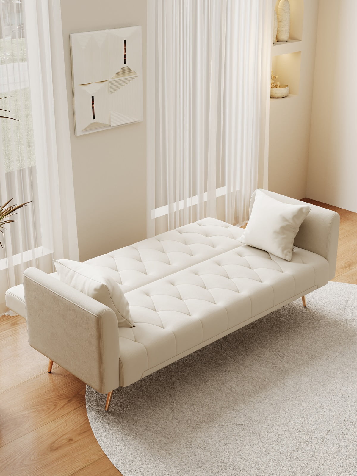 71" Convertible Loveseat Sofa, American Retro Beige Velvet, Ideal for Small Living Rooms, Bedrooms and Offices