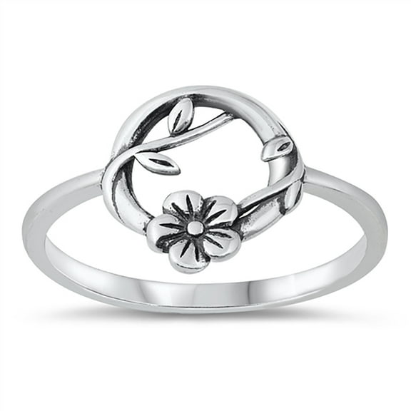 All In Stock Flower Vine Circle Oxidized Sterling Silver Ring Size 6