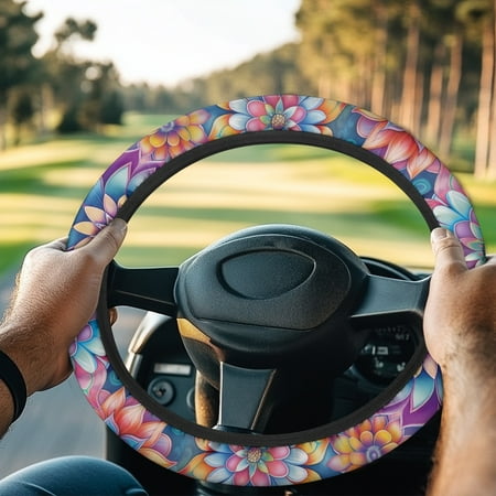 Jeiento Boho Floral Golf Cart Steering Wheel Covers Vintage 13 Inch - 14 Inch Golf Cart Steering Wheel Cover for Women Men Sun Shade Cover Golf Universal Fit Cart Accessories