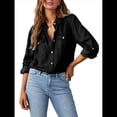 thumbnail image 3 of Blusa Vaquera Informal de Larga con Cuello en V y Botones para Mujer Negro S, 3 of 9