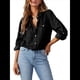 thumbnail image 3 of Blusa Vaquera Informal de Larga con Cuello en V y Botones para Mujer Negro S, 3 of 9