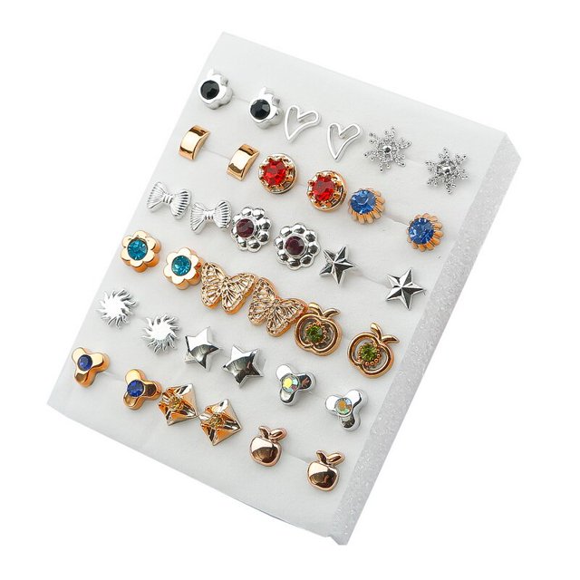 100/36/18 Uds., aleación de diamantes de imitación, flores, Luna, corazón, amante, estrella, pendientes de tuerca, conjunto de Piercing, pendientes de Metal para mujer, conjuntos de joyería Tan Jianjun unisex