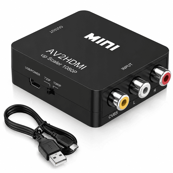 RCA to HDMI Converter,1080P RCA Composite CVBS AV to HDMI Video Audio Converter Adapter Compatible with N64 Wii PS2,Support PAL/NTSC with USB Power Cable by Aousthop