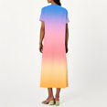 thumbnail image 4 of WTOBBY Women's Summer V-Neck Short Sleeve Cotton Linen Gradient Printed Loose Beach Dresses for Vacation Resort and Outdoor Activities,Pink M, 4 of 5