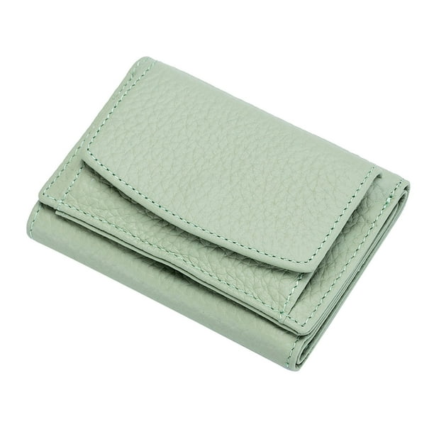 Cartera de cuero fina para mujer, bloqueadora RFID: cartera pequeña mini con ranuras para tarjetas y compartimento para monedas con cremallera, piel de vaca de grano entero, 10x7cm