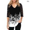 thumbnail image 4 of Minnieouse Blusa Camiseta Manga 3/4 Cuello Estampado Encaje Mujer Blusa Verano Top Prendas para la parte del cuerpo Negro 3XL Minnieouse AP002096-06, 4 of 5