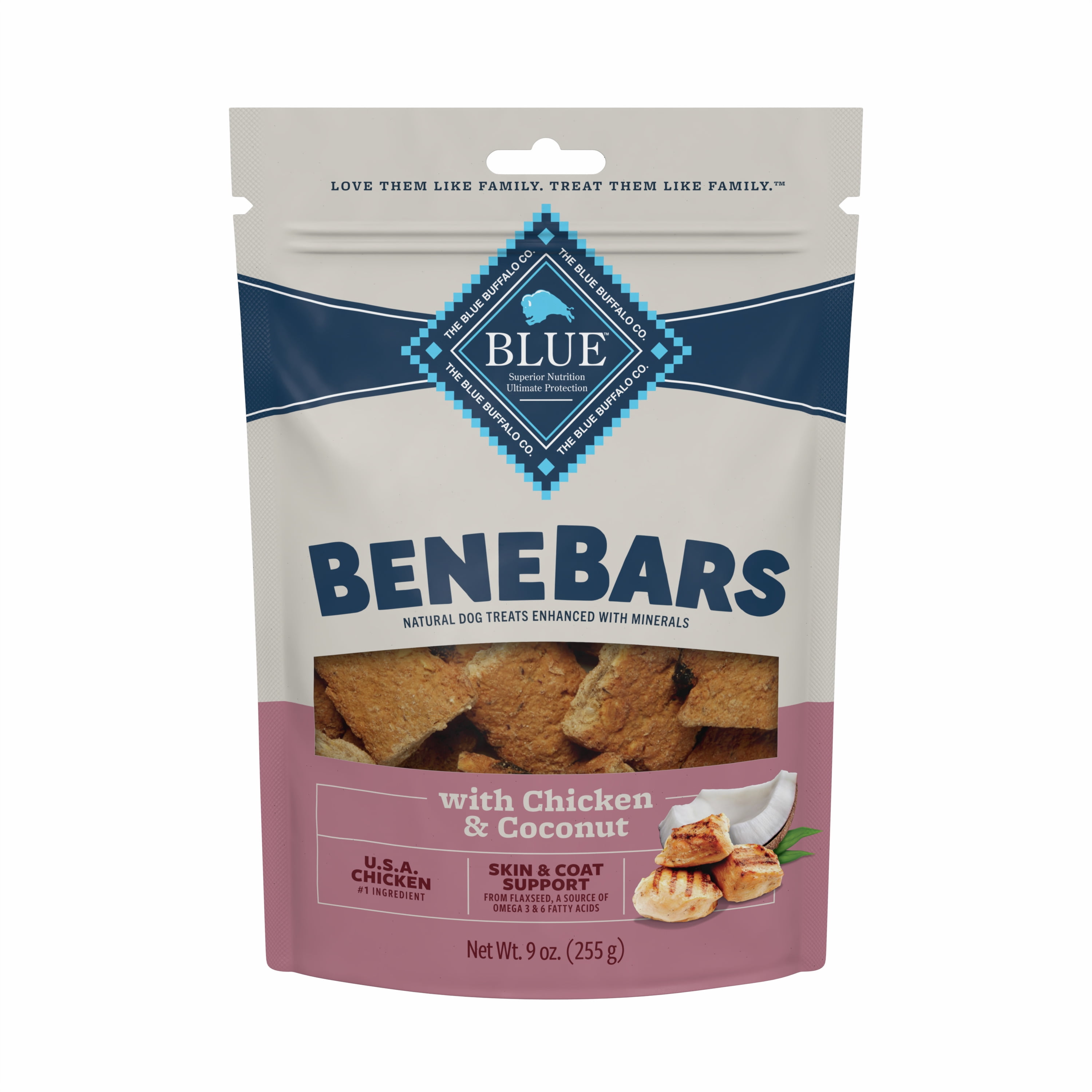 Blue Buffalo Benebars Natural Dry Dog Treats, Skin and Coat Support