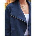 thumbnail image 4 of Women Faux Leather Jackets Suede Fall Fashion Outfits Winter Clothes Open Front Cropped Coat Outwear Blue L, 4 of 8