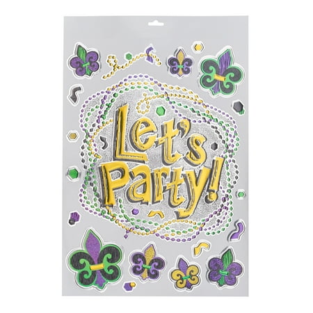 Way to Celebrate Mardi Gras Mask Window Cling Decoration, 12" x 17"