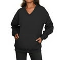 thumbnail image 4 of Women's V-Neck Sweatshirt with Pockets, Womens V Neck Sweatshirts No Hood Lightweight Casual Soft Fashion Black XL, 4 of 7