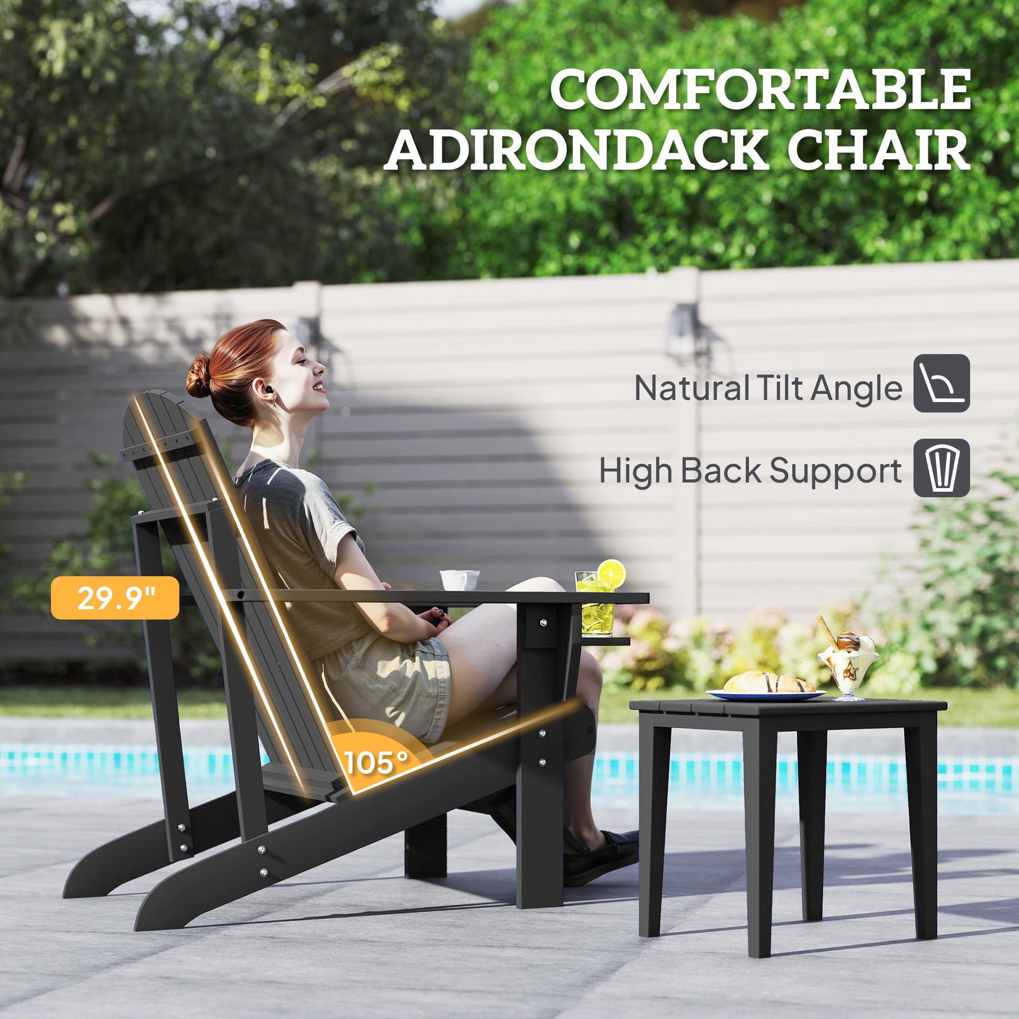 Outsunny Oversized Adirondack Chair, Outdoor Fire Pit and Porch Seating, Classic Log Lounge w/ Built-in Cupholder for Patio, Backyard, Black