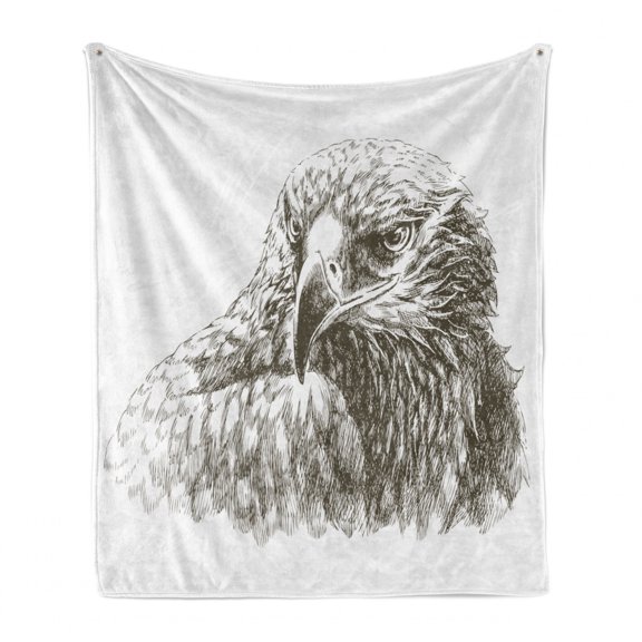 Eagle Soft Flannel Fleece Throw Blanket, Illustration of Eagle Wildlife Predator Bird Power Portrait Monochromic Art Print, Cozy Plush for Indoor and Outdoor Use, 50" x 70", Black White, by Ambesonne