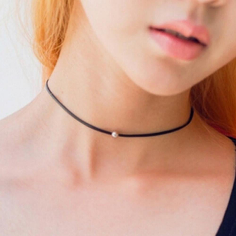 Black Real Leather Cord Silver Charm Tattoo Choker Necklace Pendant For Women 