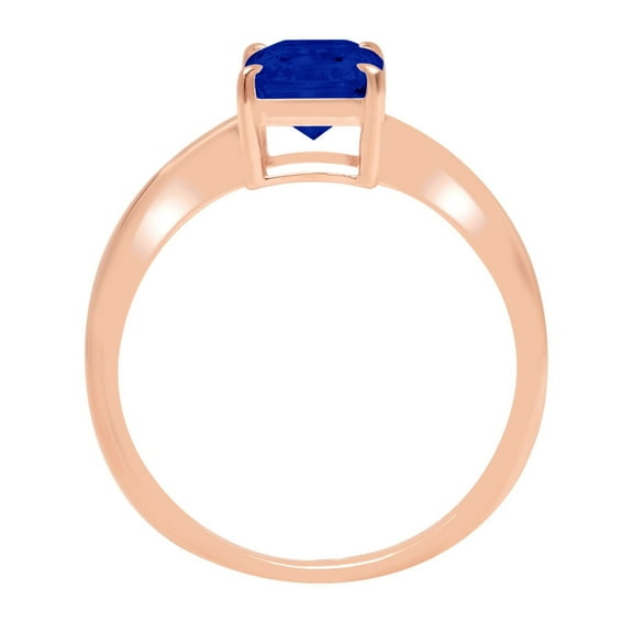 1 ct Radiant Cut Simulated Blue Sapphire Solitaire Engagement Ring for Women in 18K Rose Gold