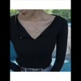 thumbnail image 4 of Camiseta de Larga y Cuello Redondo Estilo Francés para Mujer, Ideal para , Otoño e Invierno. Tops Interiores de Moda. Negro L, 4 of 10